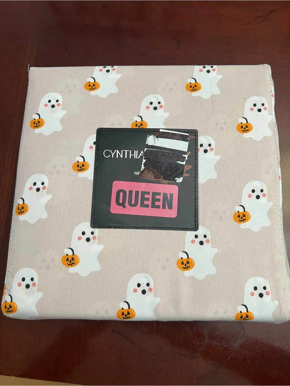 Cynthia Rowley Beige Ghost & Pumpkin Queen Sheet Set